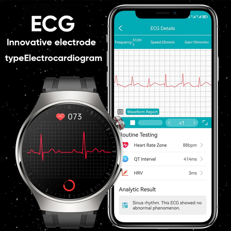 Para Huawei Xiaomi Health Monitor Smart Watch Men Frequência Cardíaca ECG + PPG AMOLED 466 * 466 HD Screen Bluetooth Call SmartWatch 2023 Novo, Moderno...