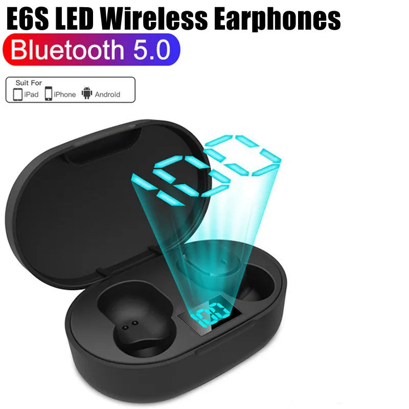 TWS E6S Bluetooth Earphones Wireless Headphones LED Display Noise Cancelling Earbuds with Mic for Huawei Xiaomi